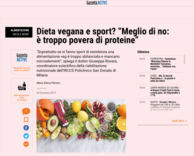 Gazzetta dello Sport - Dieta vegana e sport? "Meglio di no: è troppo povera di proteine"