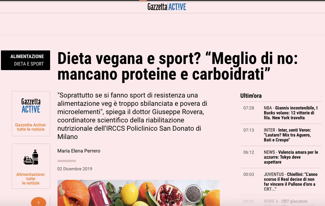 Gazzetta dello Sport - Dieta vegana e sport? "Meglio di no: è troppo povera di proteine"